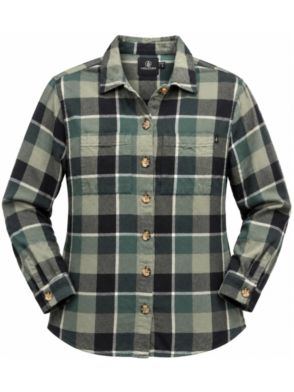 Women's Volcom Plaid Button Down Shirt Green Black Size S
406